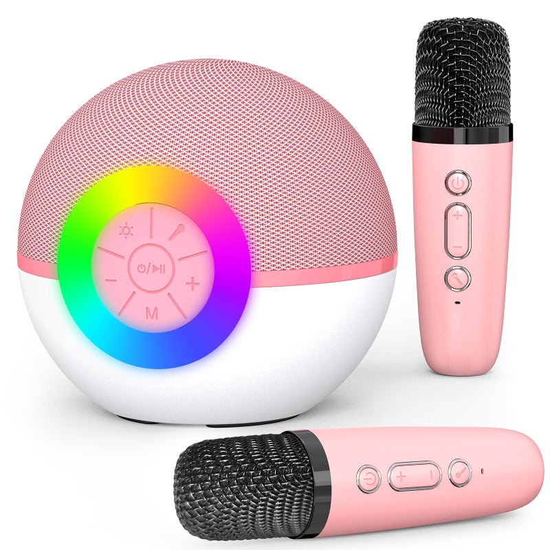 Mgaolo Mini Karaoke Machine for Kids AdultsPortable Bluetooth Speaker with 2 Wireless MicrophonesGift Toys with MP3 Player for Boys Girls 312 Year Old Birthday Family Home Party Present Pink