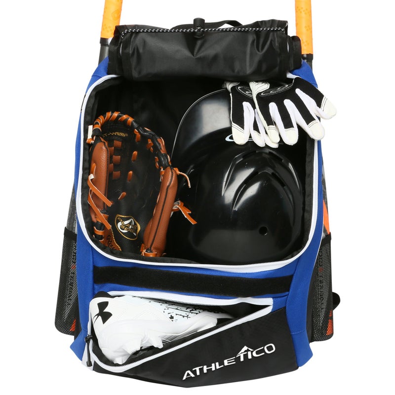 Athletico Baseball Bat Bag - Backpack for Baseball, T-Ball & Softball Equipment & Gear for Youth and Adults | Holds Bat, Helmet, Glove, & Shoes | Separate Shoe Compartment & Fence Hook (Blue) - Image 2