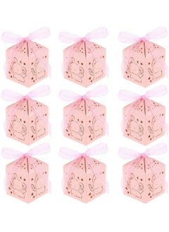 Y&D Elephant Candy Box Hollow Out Cartoon Animal Pattern Sweets Snack Chocolate Paper with Ribbon Table Centerpiece Decor for Birthday Baby Shower Pink(50pcs)  - Image 1
