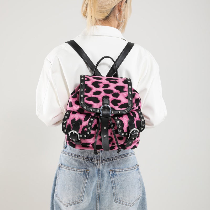 Vintage Leopard Print Fashionable Large Capacity Portable Shoulder Bag Women'S Distinctive Niche Backpack - Image 4