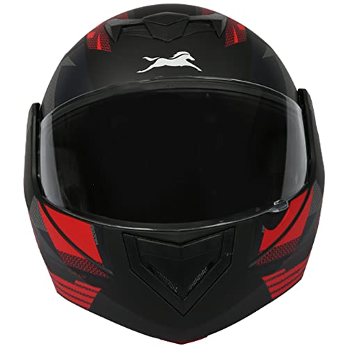 TVS ISI DOT Certified Flip-up Helmet with Clear Visor, Matt Finish, Size Large, Red Colour for Men and Women - Image 1