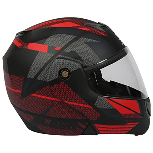 TVS ISI DOT Certified Flip-up Helmet with Clear Visor, Matt Finish, Size Large, Red Colour for Men and Women - Image 3