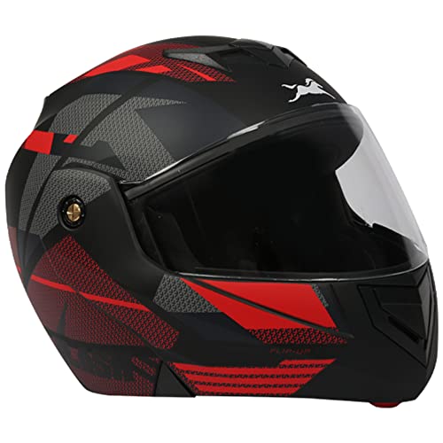 TVS ISI DOT Certified Flip-up Helmet with Clear Visor, Matt Finish, Size Large, Red Colour for Men and Women - Image 2