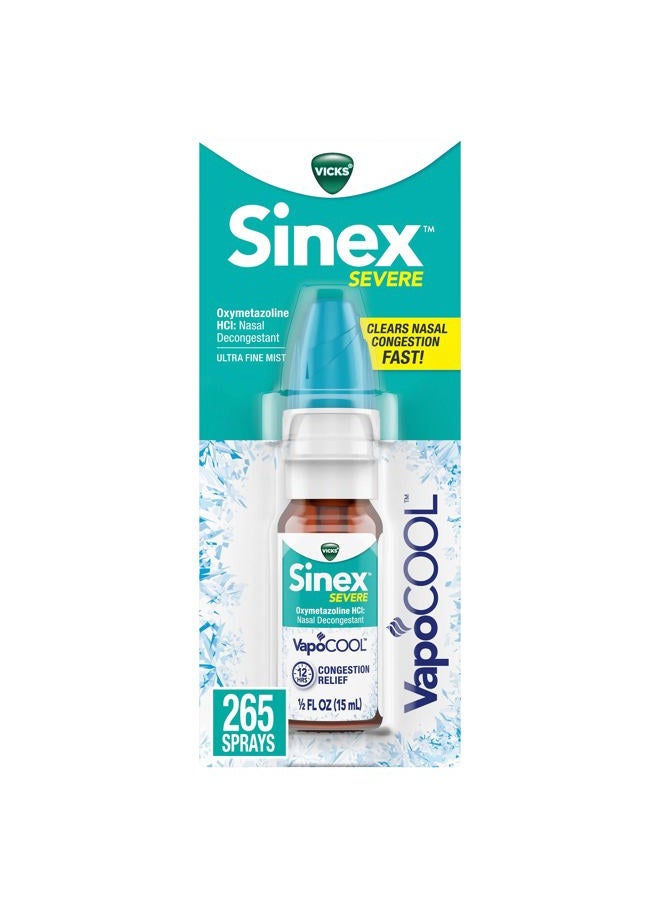 Vicks Sinex SEVERE Nasal Spray with VapoCOOL, Soothing Vicks Vapors, Decongestant Medicine, Relief from Stuffy Nose due to Cold or Allergy, & Nasal Congestion, Sinus Pressure Relief, 265 Sprays  - Image 1