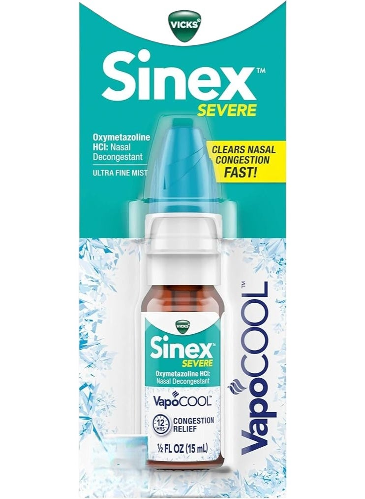 Vicks Sinex SEVERE Nasal Spray with VapoCOOL, Soothing Vicks Vapors, Decongestant Medicine, Relief from Stuffy Nose due to Cold or Allergy, & Nasal Congestion, Sinus Pressure Relief, 265 Sprays - Image 2