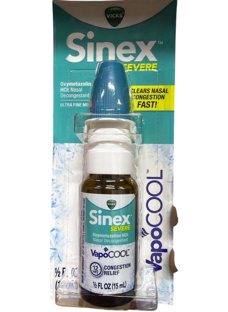 Vicks Sinex SEVERE Nasal Spray with VapoCOOL, Soothing Vicks Vapors, Decongestant Medicine, Relief from Stuffy Nose due to Cold or Allergy, & Nasal Congestion, Sinus Pressure Relief, 265 Sprays - Image 1
