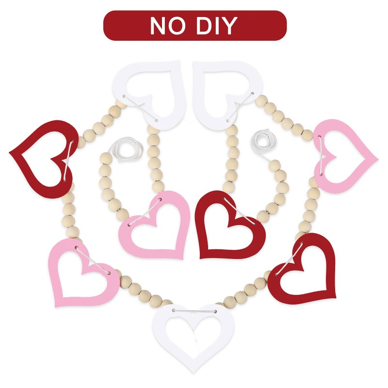 Hedeey 4.5 FT Valentines Day Heart Garland for Decorations, Wood Hollow Out Heart Garland with Beads NO DIY, Red Pink White Heart Valentineâ€™s Banner Garlands for Mantle, Fireplace, Party Home Decor ï¼ˆHollowï¼‰ - Image 2