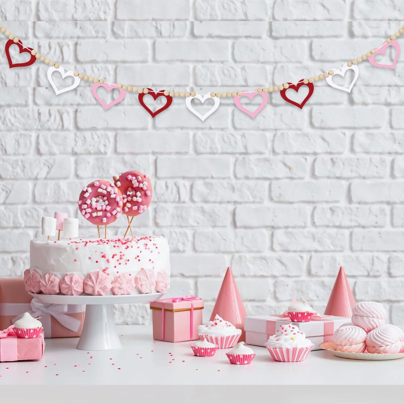 Hedeey 4.5 FT Valentines Day Heart Garland for Decorations, Wood Hollow Out Heart Garland with Beads NO DIY, Red Pink White Heart Valentineâ€™s Banner Garlands for Mantle, Fireplace, Party Home Decor ï¼ˆHollowï¼‰ - Image 5