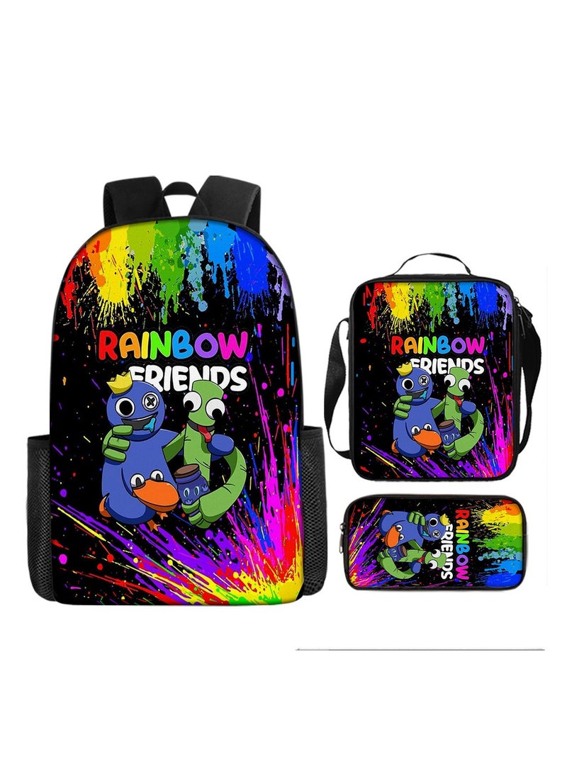 Children's leisure load reducing large capacity printed backpack for elementary school students, 3-piece set - Image 1