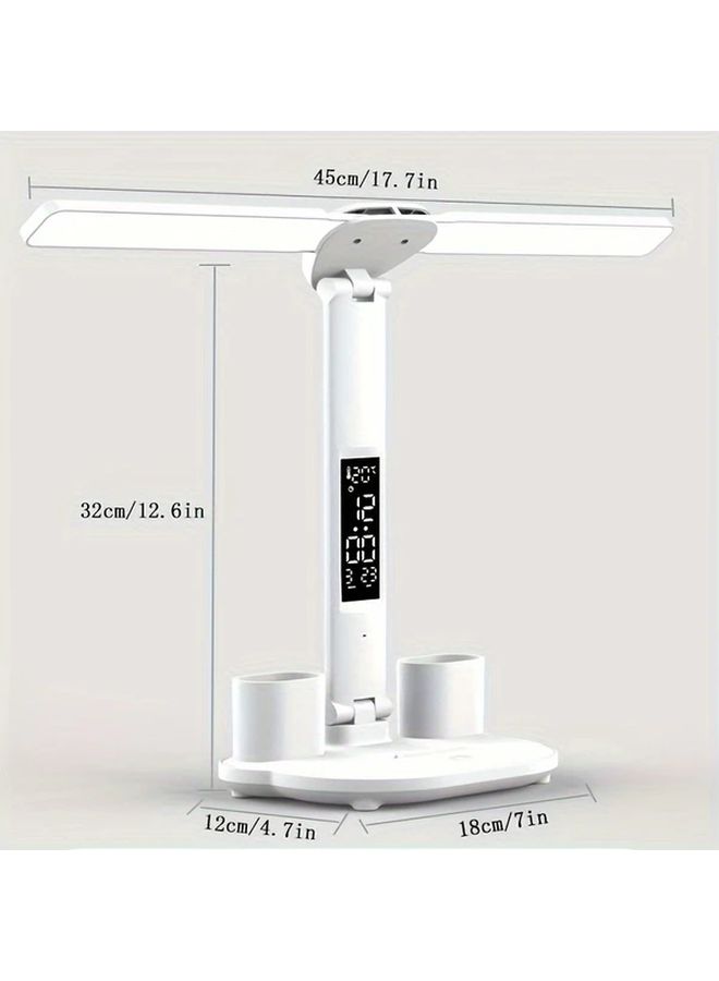White Double Head LED Rechargeable Desk Lamp Eye Protection Study Bedside Reading Lamp With Pen Holder - Image 2