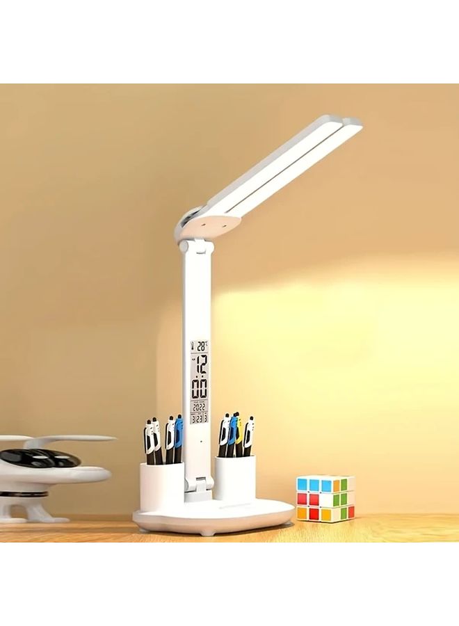 White Double Head LED Rechargeable Desk Lamp Eye Protection Study Bedside Reading Lamp With Pen Holder - Image 1