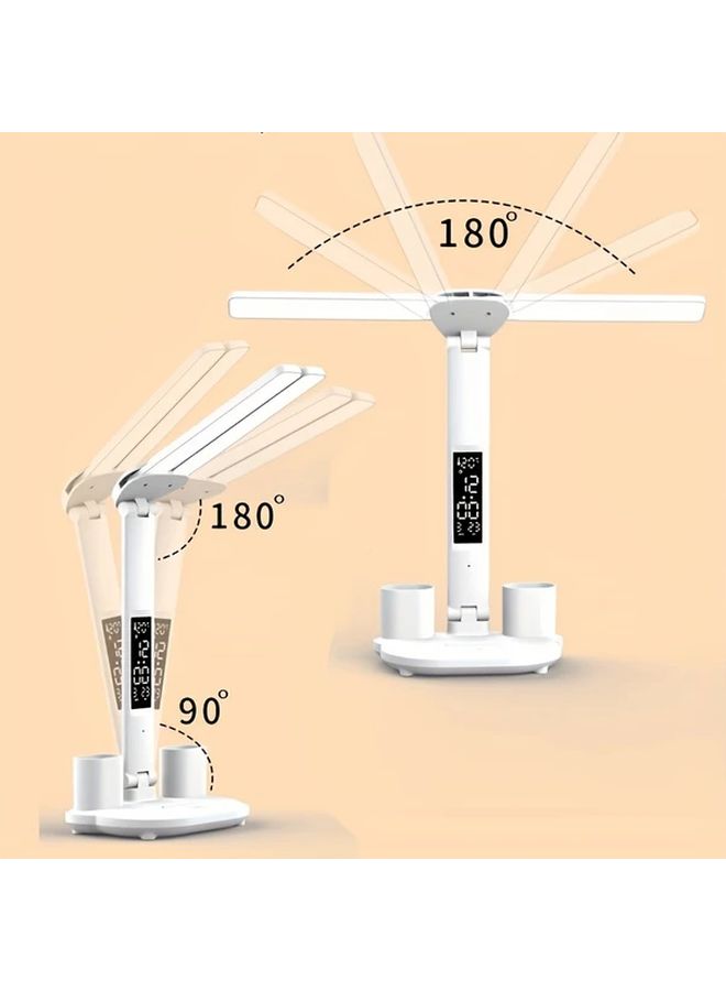 White Double Head LED Rechargeable Desk Lamp Eye Protection Study Bedside Reading Lamp With Pen Holder - Image 3
