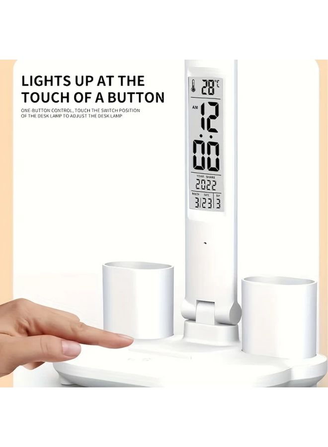White Double Head LED Rechargeable Desk Lamp Eye Protection Study Bedside Reading Lamp With Pen Holder - Image 4