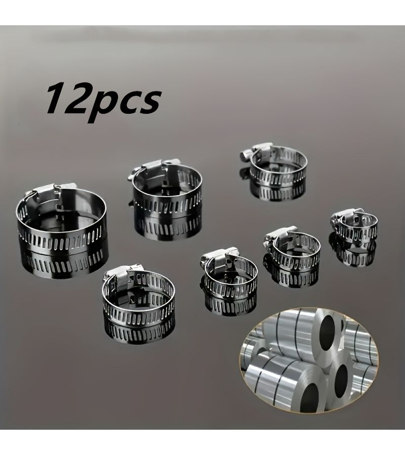 12pcs Stainless Steel Hose Clamps 8-12mm Adjustable Durable For Household Automotive Industrial Use - Image 4