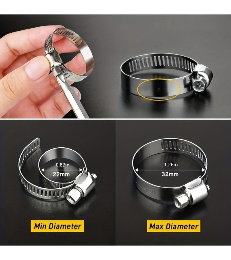 12pcs Stainless Steel Hose Clamps 8-12mm Adjustable Durable For Household Automotive Industrial Use - Image 1