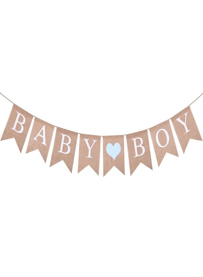Doczen Baby Boy Burlap Banner with Light Blue Heart, Baby Shower and Gender Reveal Party Decorations - Image 1