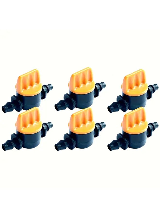 6pcs 1 4 Inch Drip Irrigation Shutoff Valve Black Plastic With Orange Handle For Water Flow Control In Gardens And Farms - Image 1