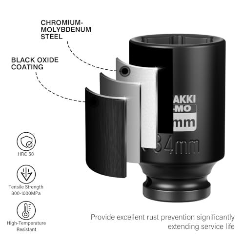 ZOYAKKI 1/2" Drive x 34 mm Deep 6 PT Impact Socket, CR-MO,1/2-inch Drive 6 Point Axle Nut Socket for Easy Removal of Axle Shaft Nuts (Metric 34MM) - Image 5