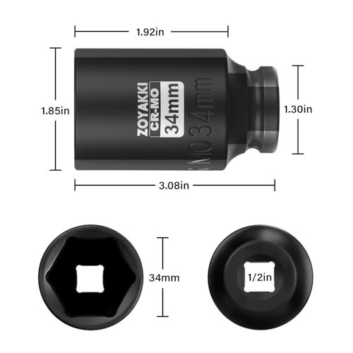 ZOYAKKI 1/2" Drive x 34 mm Deep 6 PT Impact Socket, CR-MO,1/2-inch Drive 6 Point Axle Nut Socket for Easy Removal of Axle Shaft Nuts (Metric 34MM) - Image 2