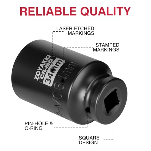ZOYAKKI 1/2" Drive x 34 mm Deep 6 PT Impact Socket, CR-MO,1/2-inch Drive 6 Point Axle Nut Socket for Easy Removal of Axle Shaft Nuts (Metric 34MM) - Image 3
