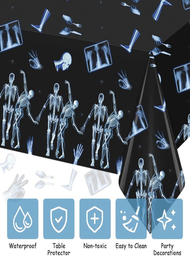Teeloray 3 Pack Radiology X Ray Theme Disposable Tablecloths Halloween Funny Dancing Skeleton Table Cover Plastic Waterproof Table Cloth for Medical Party Radiology Doctor Birthday Graduation, 54 x 108 Inch - Image 3