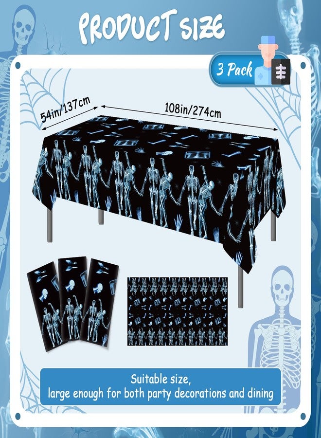 Teeloray 3 Pack Radiology X Ray Theme Disposable Tablecloths Halloween Funny Dancing Skeleton Table Cover Plastic Waterproof Table Cloth for Medical Party Radiology Doctor Birthday Graduation, 54 x 108 Inch - Image 2
