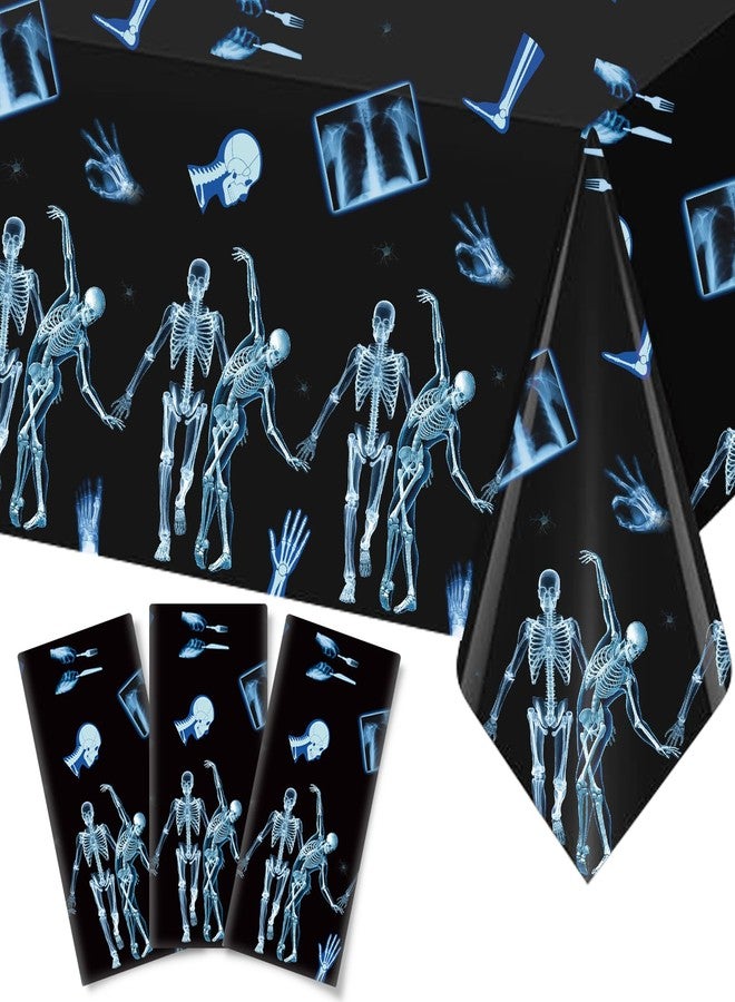Teeloray 3 Pack Radiology X Ray Theme Disposable Tablecloths Halloween Funny Dancing Skeleton Table Cover Plastic Waterproof Table Cloth for Medical Party Radiology Doctor Birthday Graduation, 54 x 108 Inch - Image 1