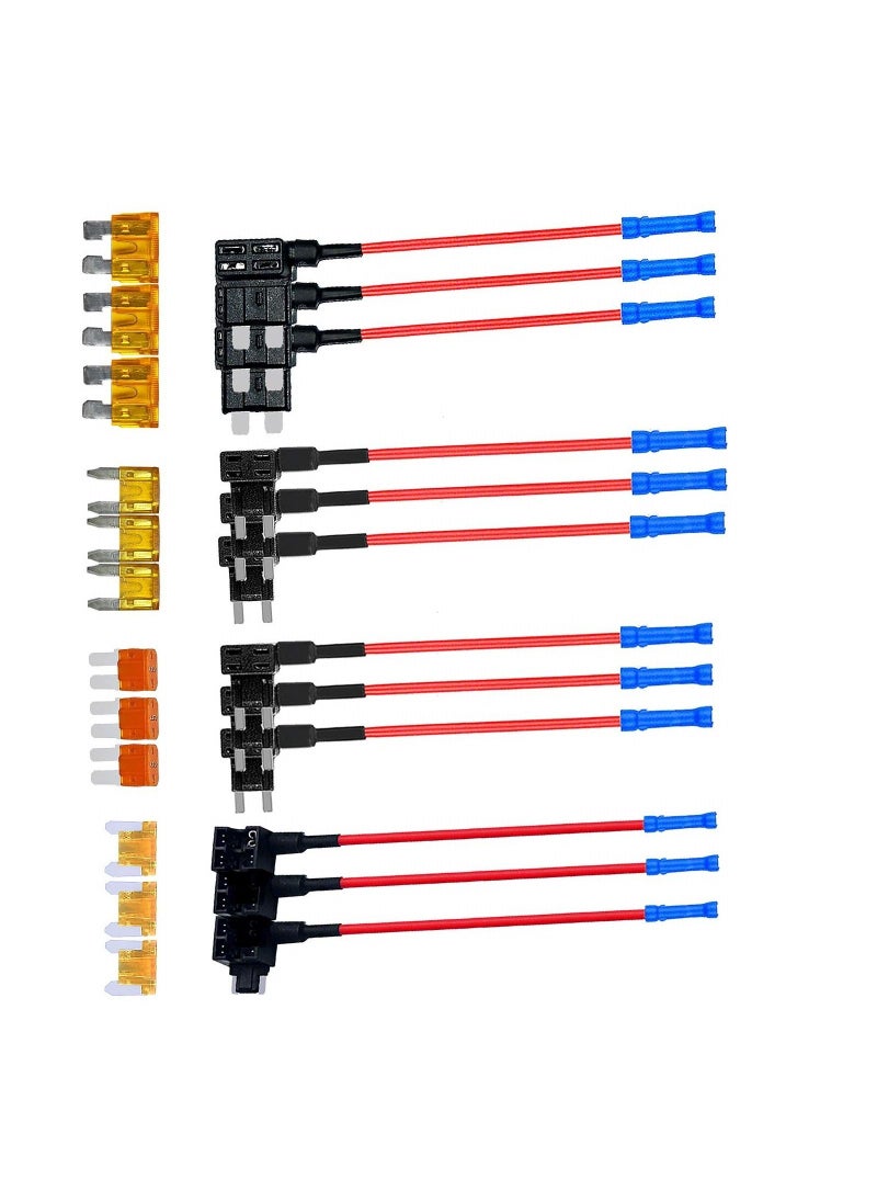 4 Types 12V Add A Circuit Adapter And Fuse Kit Fuse Tap Fuse Holder With Mini Low Profile Tap Dapter For Cars Trucks Boats 12 Pack - Image 1