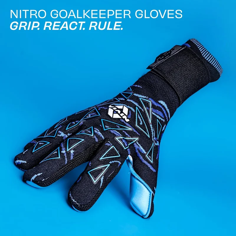 نيفيا Nivia Nitro Goalkeeper Gloves - Professional Football Gloves for Adults with 4mm Super Soft Latex Palm and Knitted Backhand (Black/Blue, XL)