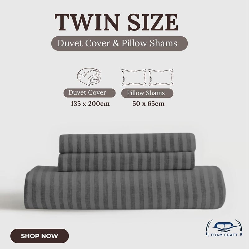 FOAM CRAFT Stripe 3-Piece Duvet Cover Set - Light Grey, Twin Size - Image 2