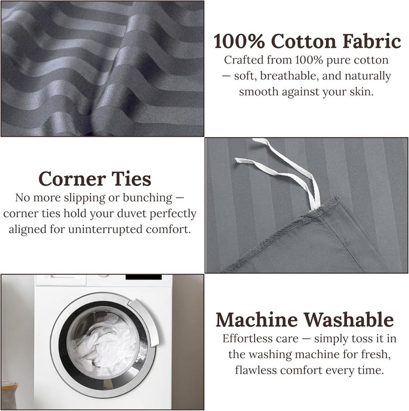 FOAM CRAFT Stripe 3-Piece Duvet Cover Set - Light Grey, Twin Size - Image 5