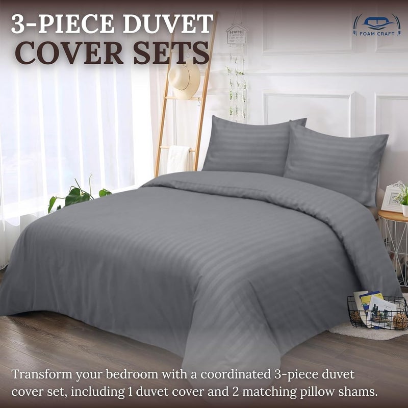 FOAM CRAFT Stripe 3-Piece Duvet Cover Set - Light Grey, Twin Size - Image 3