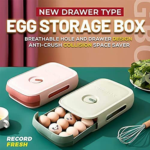 tgopit Drawer Type Egg Box Storage Containers Plastic Box With Lid Storage Egg Refrigerator Organizer Drawer Egg Tray Egg Holder Refrigerator Crisper Egg Case Egg Container for Cabinet Green - Image 2