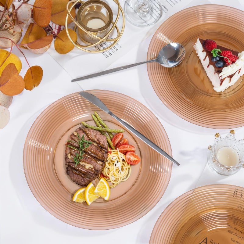 FLOWERCAT 100PCS Clear Brown Plastic Plates - Heavy Duty Plastic Plates Disposable for party &Wedding - Serve for 50Guests party (10inch & 7inch)(Mocha Mousse) - Image 4