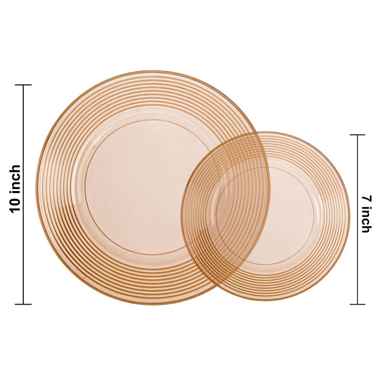 FLOWERCAT 100PCS Clear Brown Plastic Plates - Heavy Duty Plastic Plates Disposable for party &Wedding - Serve for 50Guests party (10inch & 7inch)(Mocha Mousse) - Image 2