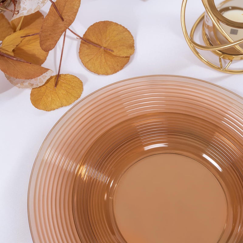 FLOWERCAT 100PCS Clear Brown Plastic Plates - Heavy Duty Plastic Plates Disposable for party &Wedding - Serve for 50Guests party (10inch & 7inch)(Mocha Mousse) - Image 3