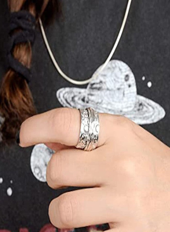 Jude Jewelers Stainless Steel Hammered Sun Moon Star Rotating Spinner Statement Band Ring (Silver, 9) - Image 2