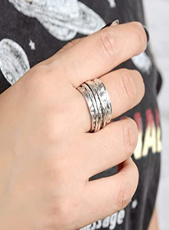 Jude Jewelers Stainless Steel Hammered Sun Moon Star Rotating Spinner Statement Band Ring (Silver, 9) - Image 5