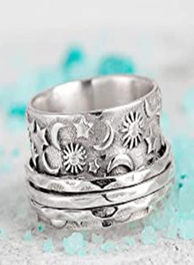 Jude Jewelers Stainless Steel Hammered Sun Moon Star Rotating Spinner Statement Band Ring (Silver, 9) - Image 4