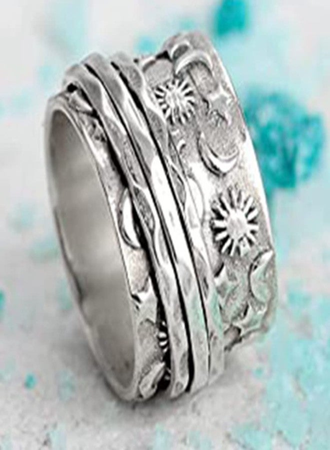 Jude Jewelers Stainless Steel Hammered Sun Moon Star Rotating Spinner Statement Band Ring (Silver, 9) - Image 3