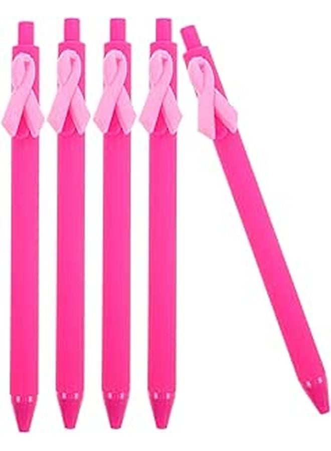 Pink Ribbon Ballpoint Pens 5 Pack Smooth Writing For Charity Fundraising - Image 1