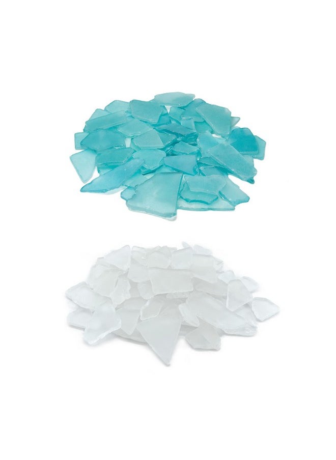 CYS EXCEL Sea Glass 32 Ounces Light Blue & Clear Mix Multiple Color Choices Crushed Glass Vase Filler Aquarium Nautical Décor For Art Crafts Flat Frosted Dyed Color Stone  - Image 2