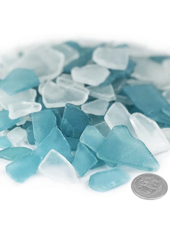 CYS EXCEL Sea Glass 32 Ounces Light Blue & Clear Mix Multiple Color Choices Crushed Glass Vase Filler Aquarium Nautical Décor For Art Crafts Flat Frosted Dyed Color Stone  - Image 4