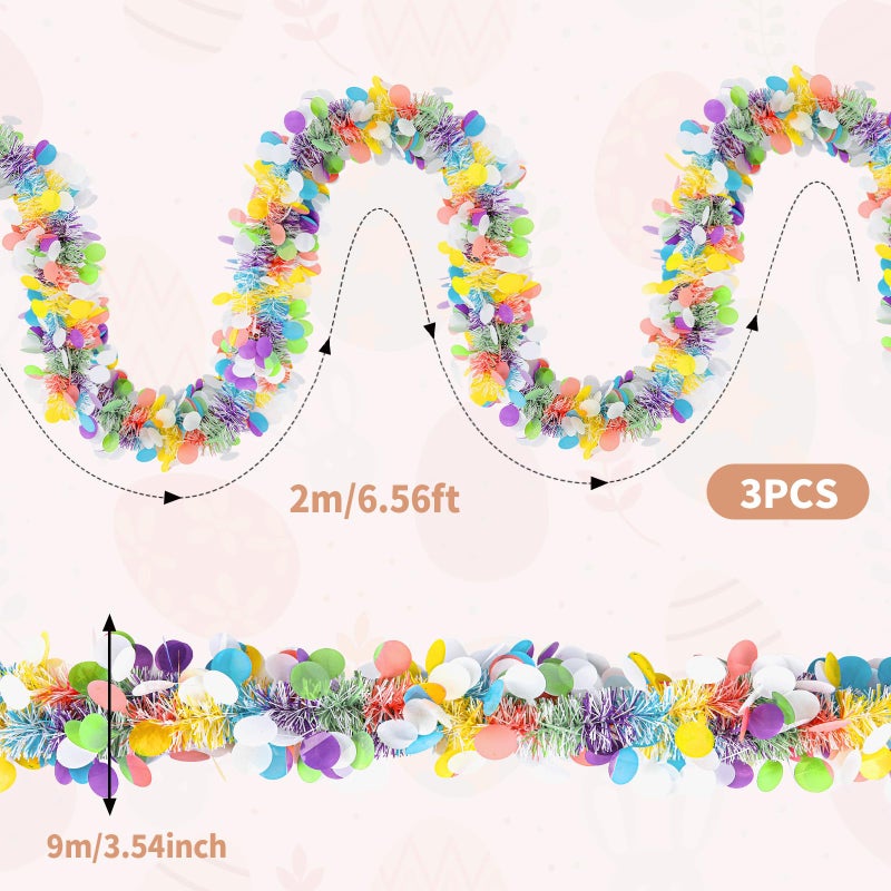 MARFOREVER 3 Pcs 19.7 Feet Easter Garland Decorations Easter Metallic Tinsel Twist Garland Spring Hanging Garland Supplies for Easter Spring Holiday Party Indoor Outdoor Home Door Mantel Window Decor - Image 4