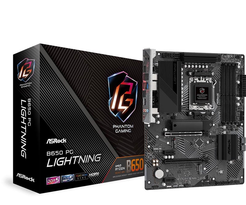 ASRock B650 PG Lightning Socket AMD AM5/ Chipset AMD B650/ DDR5/ SATA3 & M.2 ATX Motherboard - Image 1