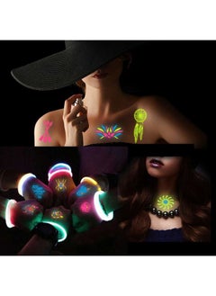 HOWAF 7 Large Sheets Neon Temporary Tattoos, 100+ Shimmer Designs Glow UV Neon Body Face Skin Tattoo Jewellery Tattoos Flash Fake Waterproof Tattoo Stickers for Women Girls Body Art  - Image 5