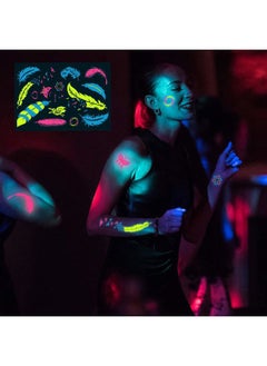 HOWAF 7 Large Sheets Neon Temporary Tattoos, 100+ Shimmer Designs Glow UV Neon Body Face Skin Tattoo Jewellery Tattoos Flash Fake Waterproof Tattoo Stickers for Women Girls Body Art  - Image 4