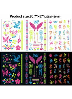 HOWAF 7 Large Sheets Neon Temporary Tattoos, 100+ Shimmer Designs Glow UV Neon Body Face Skin Tattoo Jewellery Tattoos Flash Fake Waterproof Tattoo Stickers for Women Girls Body Art  - Image 2
