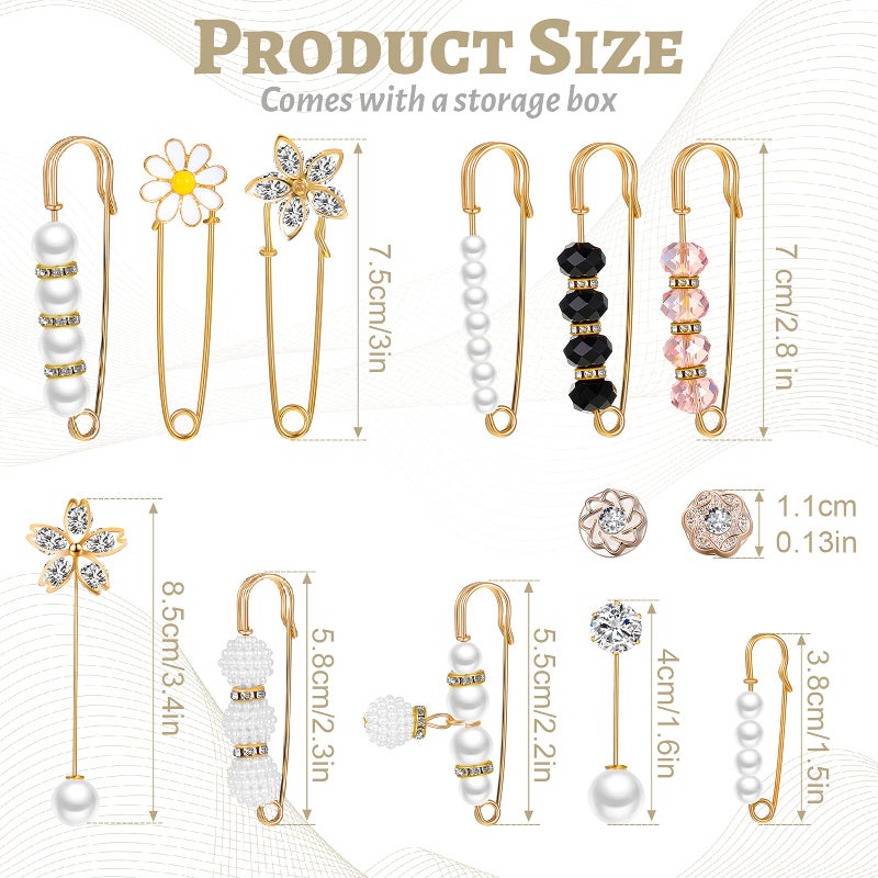 Mtlee 17 Pieces Pearl Brooch Pins Women Decorative Safety Pins Sweater Shawl Clips Artificial Pearls Brooch Elegant Cardigan Collar Clips for Women Clothing Dresses Decoration Accessories with Storage Box - Image 2