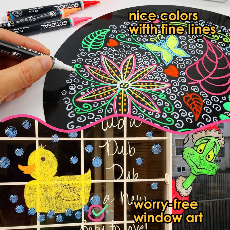 GOTIDEAL Liquid Chalk Markers, Fine Tip 8 Colors Washable Window Chalkboard Glass Pens, Paint and Drawing for Car, Blackboard, & Bistro,Kids and Adults, Non-Toxic,Wet Erase - Reversible Tip - Image 5